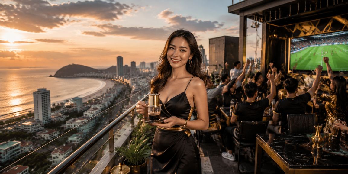 Không gian quán cà phê Vũng Tàu minh họa người dùng đọc thông tin xổ số trên di động